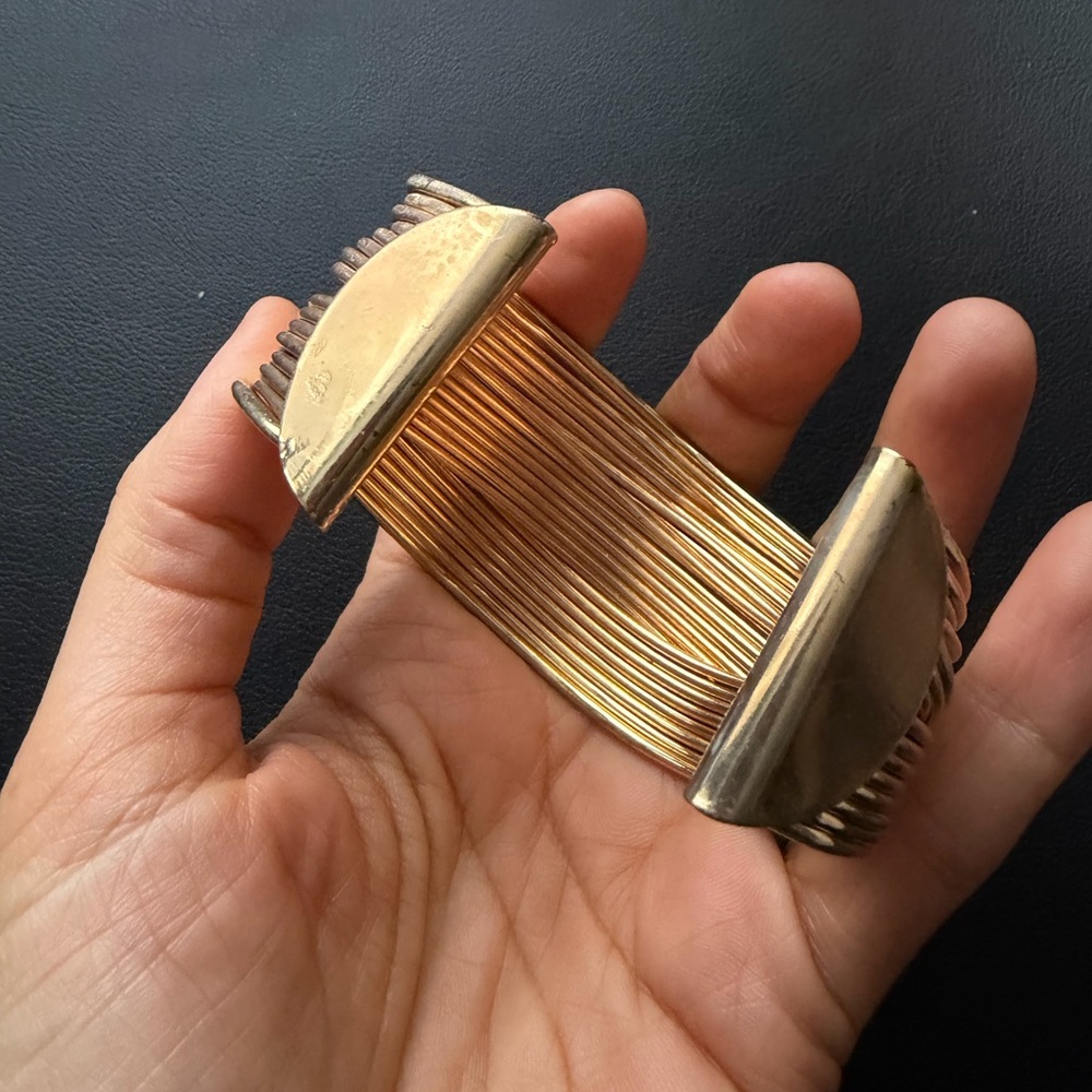 Statement Gold Tone Multi-Wire Wide Cuff Bracelet - image 1